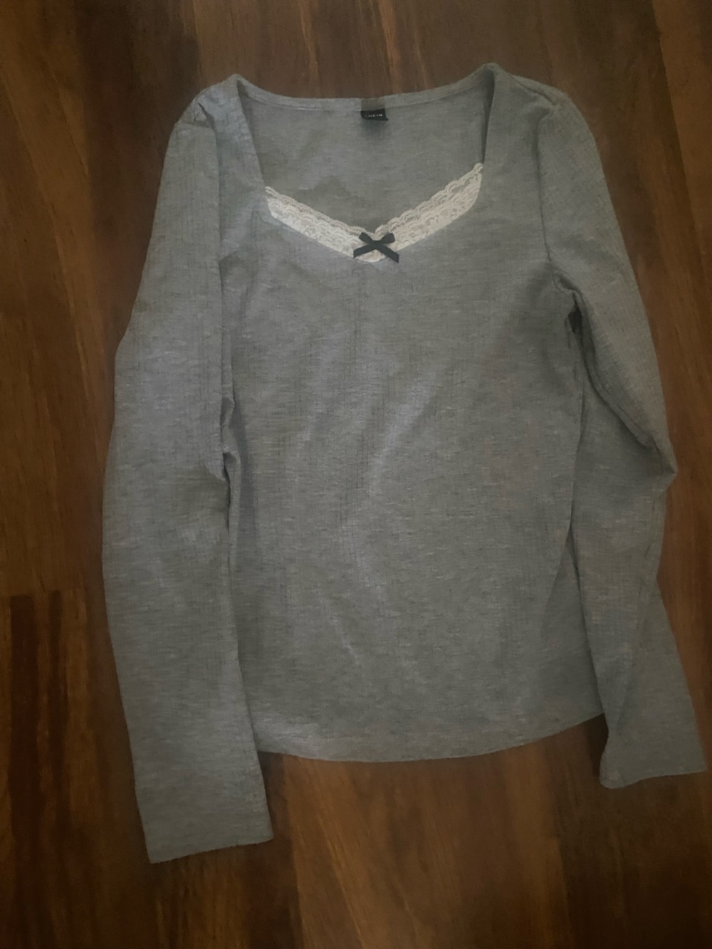 Gray Long Sleeve Top with Lace Detail